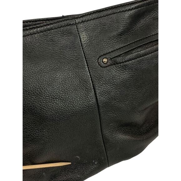 B Makowsky Black Pebbled Leather Shoulderbag Side Zip Pockets - Picture 5 of 11